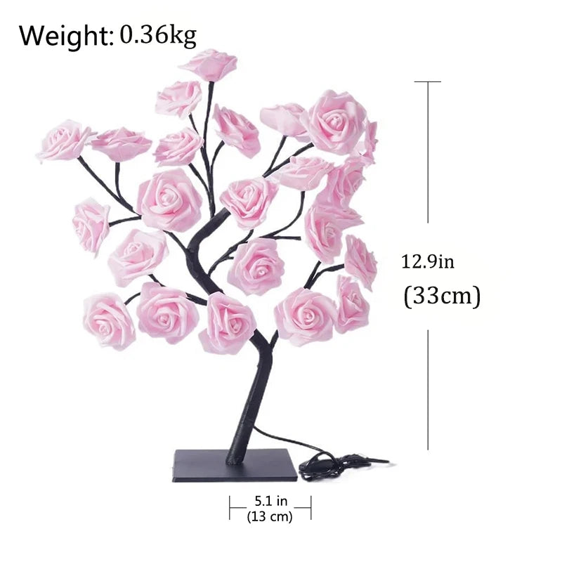 24-LED Rose Tree Lamp – USB Fairy Light Night Lamp for Home & Events