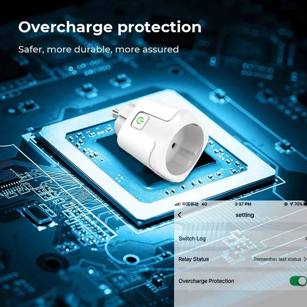 EU Tuya WiFi Smart Plug – 16A/20A Socket with Power Monitor & Voice Control