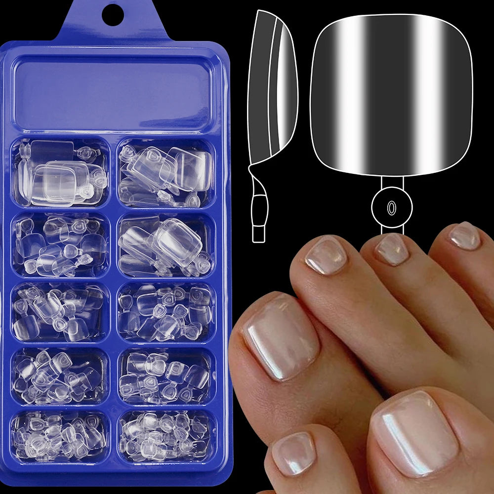 120Pcs French Short Square Nude Pink Press-On Toenails