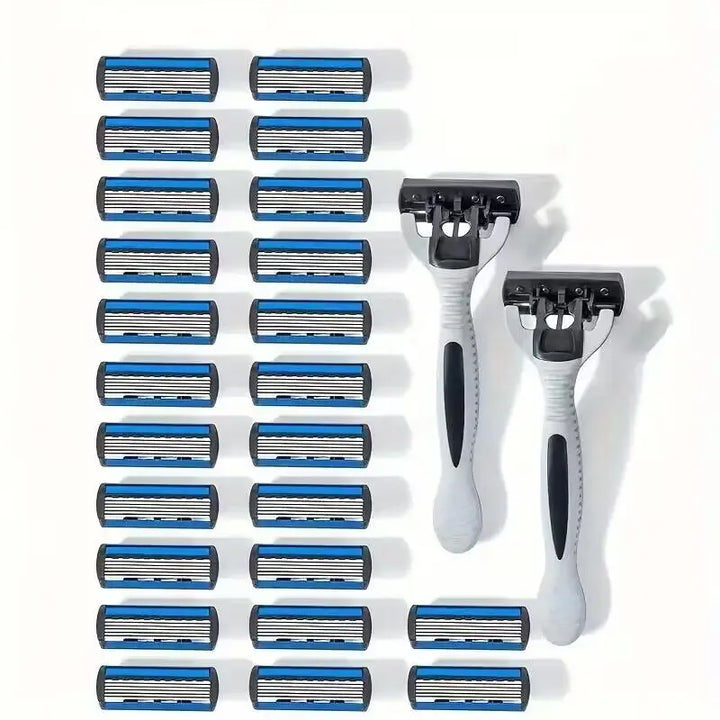 Men's 6-Layer Manual Safety Razor – Stainless Steel with Replaceable Head