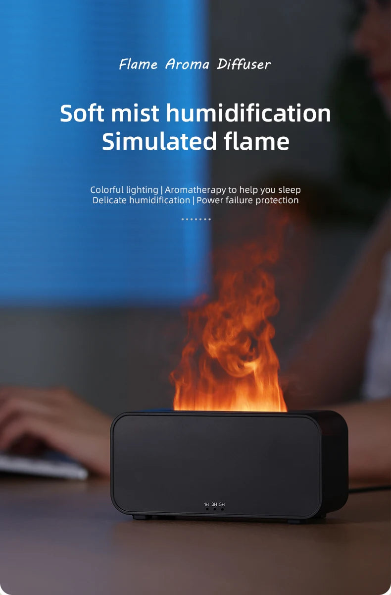 Flame Effect Aromatherapy Humidifier – Mini LED Diffuser with Timer