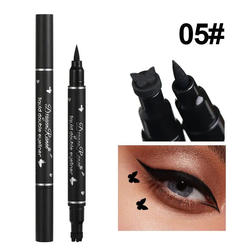 2-in-1 Eyeliner Pen with Star & Moon Stamp – Waterproof Black Liquid Liner
