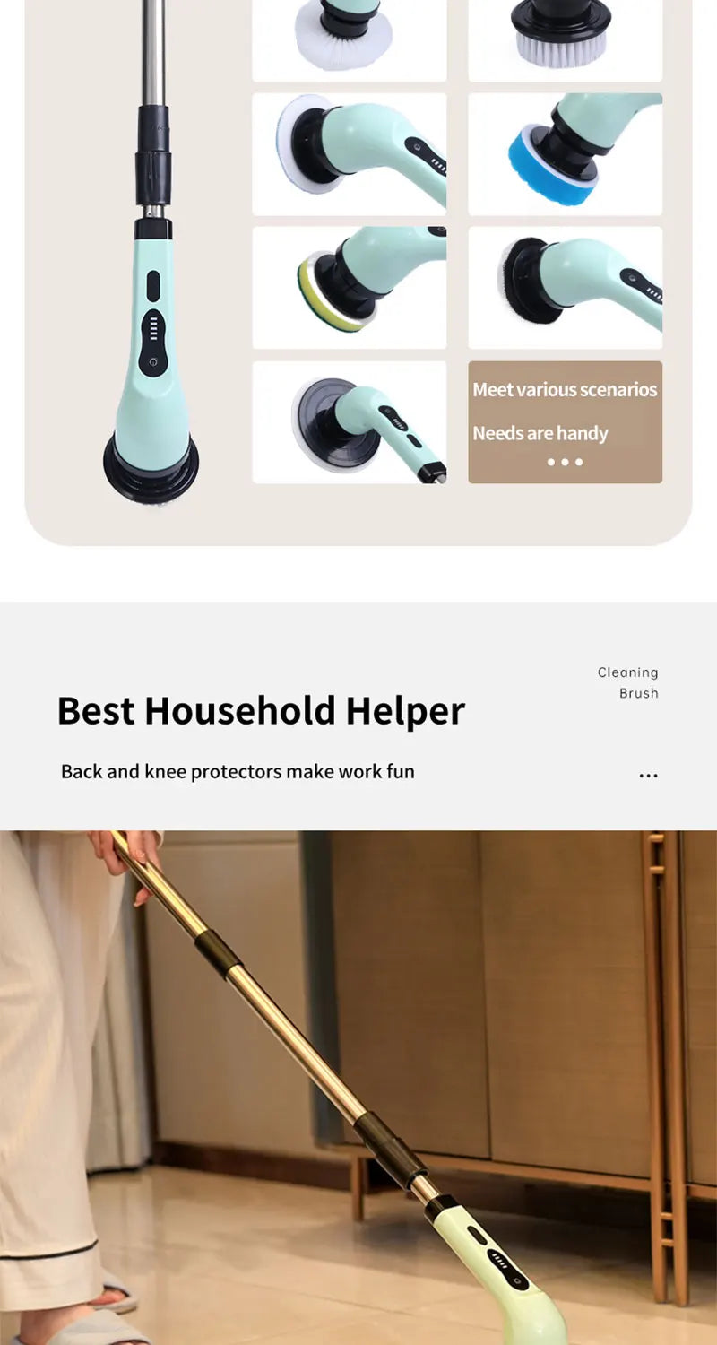 9-in-1 Electric Cleaning Brush – Spin Scrubber for Kitchen & Bathroom