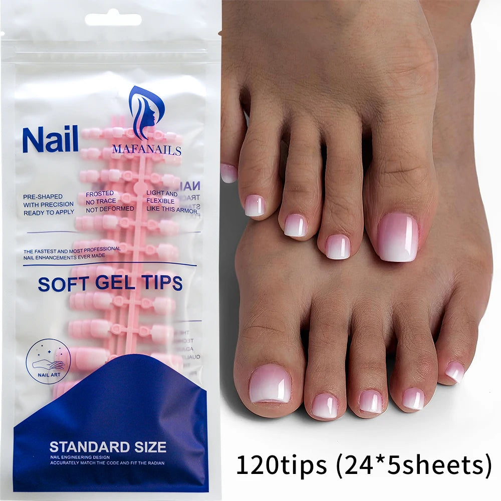 120Pcs French Short Square Nude Pink Press-On Toenails