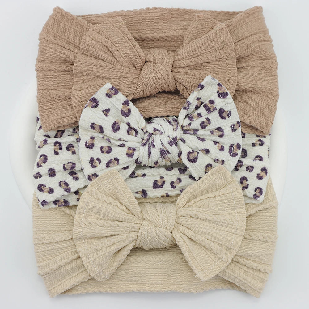 3Pcs Baby Girl Headband Set – Elastic Bows & Turban Hair Accessories