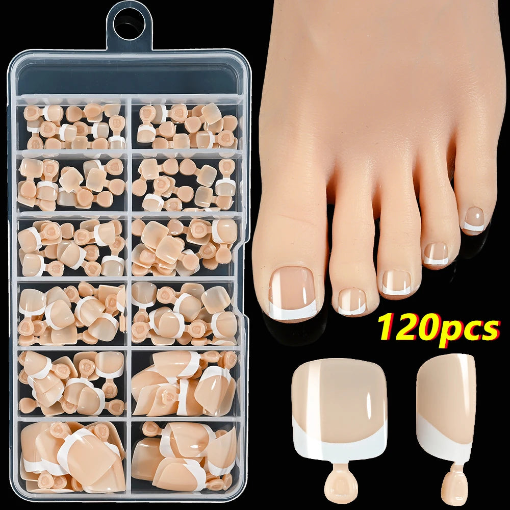 120Pcs French Short Square Nude Pink Press-On Toenails