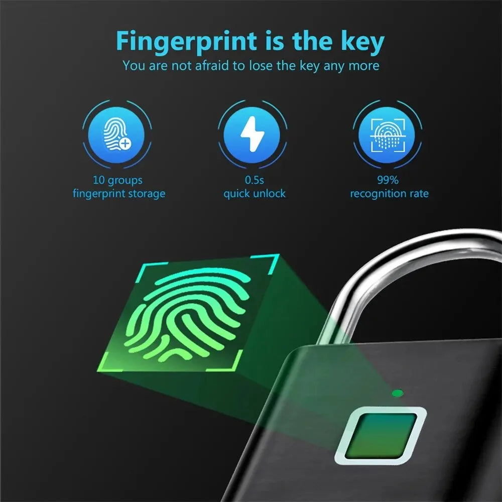KERUI Smart Fingerprint Padlock – USB Rechargeable Waterproof Anti-Theft Lock
