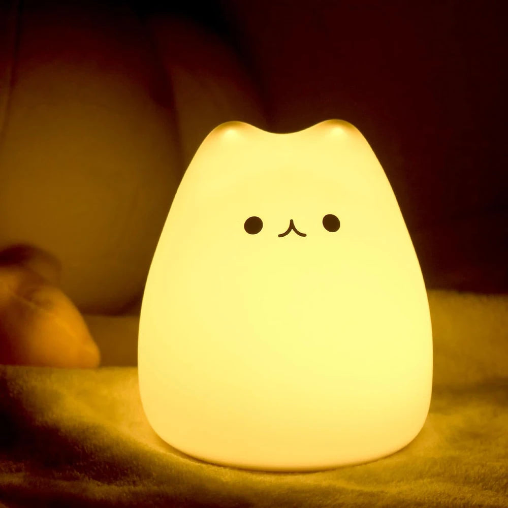 Cute Cat LED Night Light – Soft Silicone Kawaii Kitty Lamp