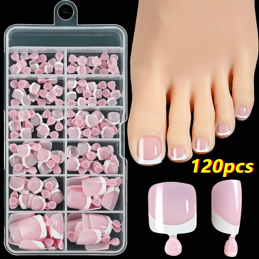 120Pcs French Short Square Nude Pink Press-On Toenails