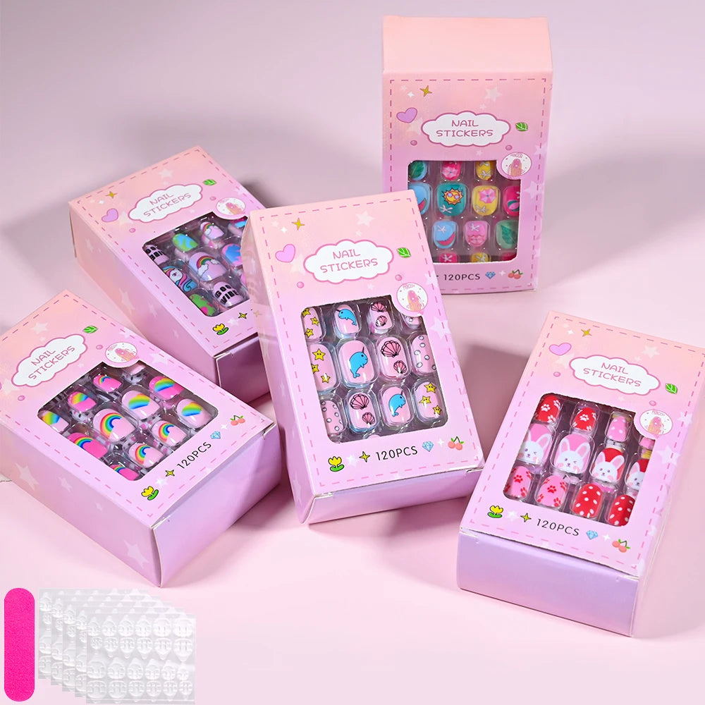 120Pcs Kids Cartoon Press-On Acrylic Nails with Jelly Glue
