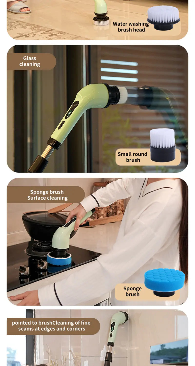 9-in-1 Electric Cleaning Brush – Spin Scrubber for Kitchen & Bathroom