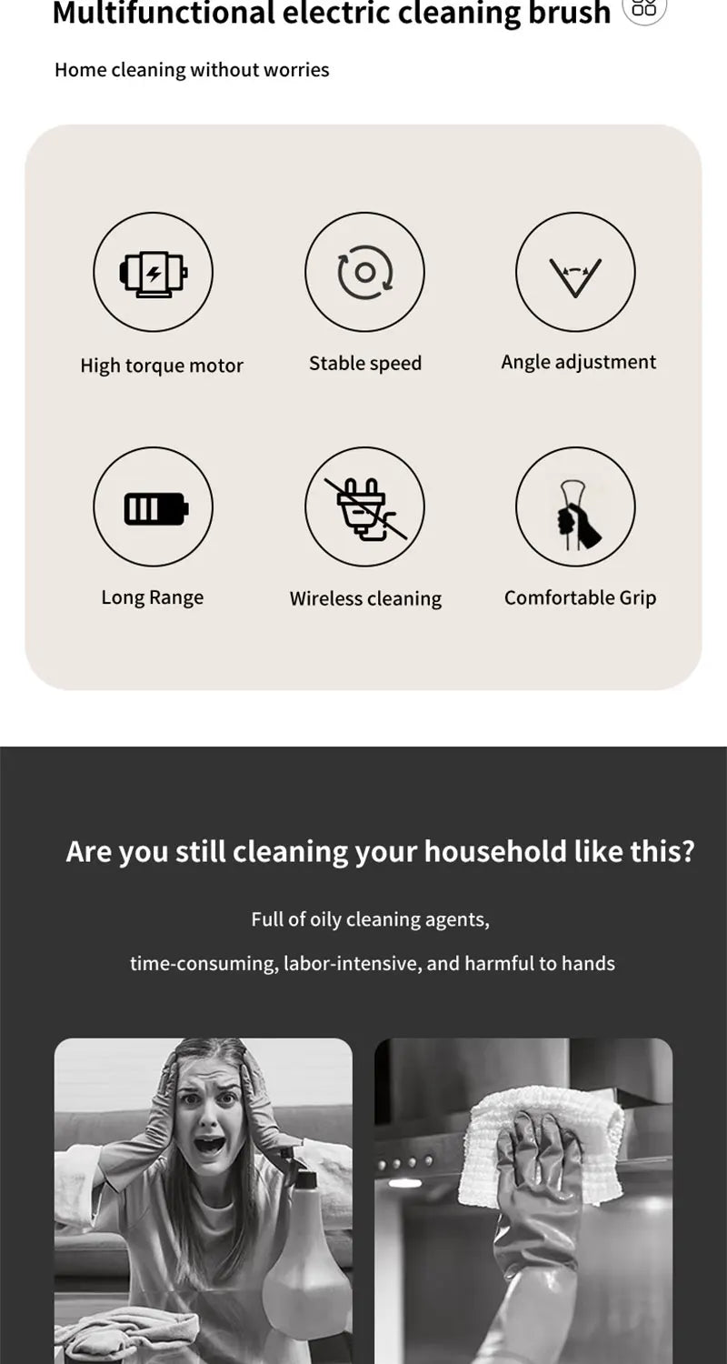 9-in-1 Electric Cleaning Brush – Spin Scrubber for Kitchen & Bathroom