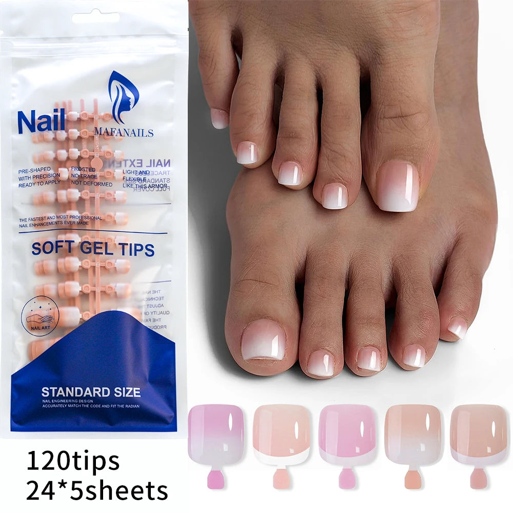120Pcs French Short Square Nude Pink Press-On Toenails