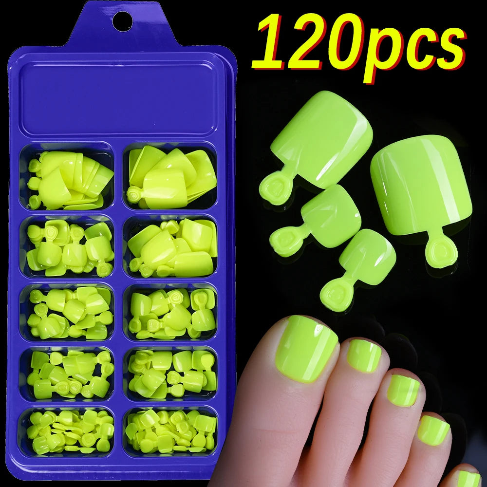 120Pcs French Short Square Nude Pink Press-On Toenails