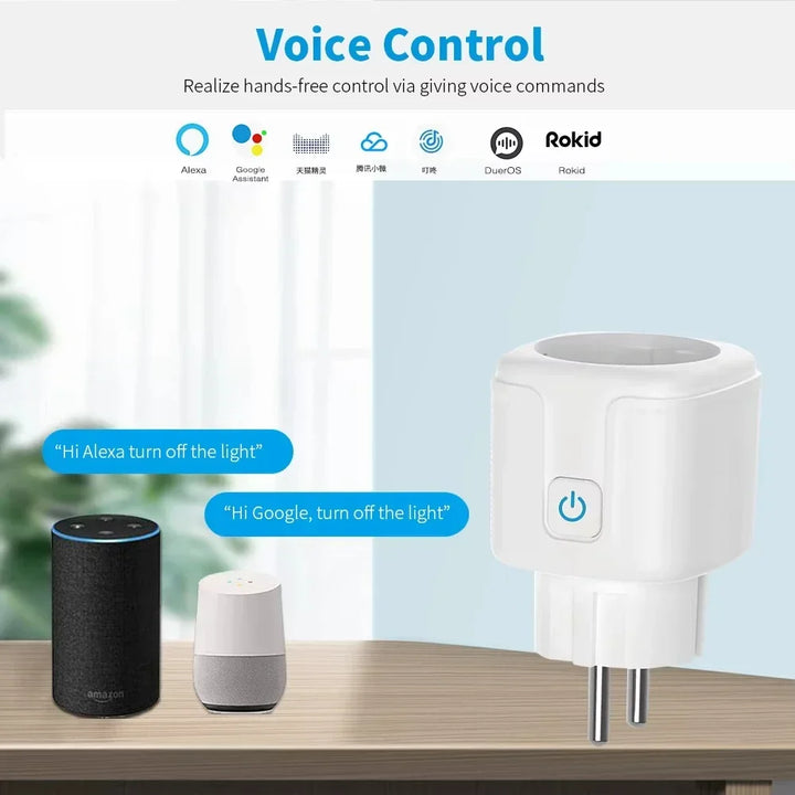 EU Tuya WiFi Smart Plug – 16A/20A Socket with Power Monitor & Voice Control