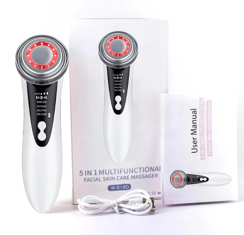 5-in-1 Facial Massager – LED Therapy, Eye Care & Skin Smoothing (USB Rechargeable)