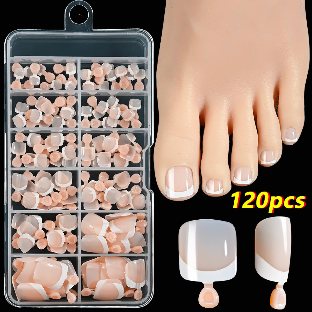 120Pcs French Short Square Nude Pink Press-On Toenails