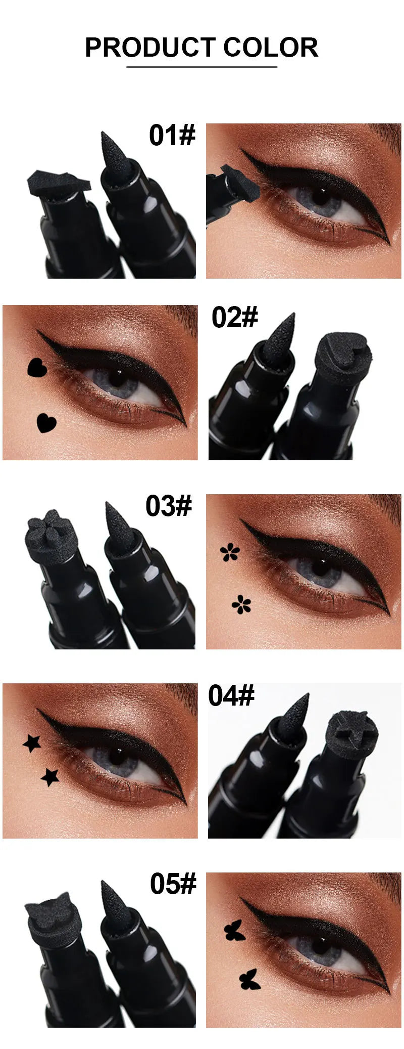2-in-1 Eyeliner Pen with Star & Moon Stamp – Waterproof Black Liquid Liner