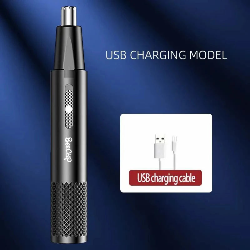 USB Rechargeable Nose & Ear Hair Trimmer – Metal Electric Shaver for Men & Women