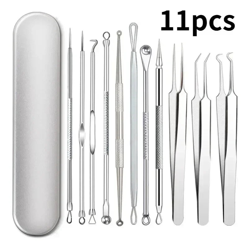 1/11Pcs Blackhead & Acne Remover Tool Set – Tweezers & Extractor Kit