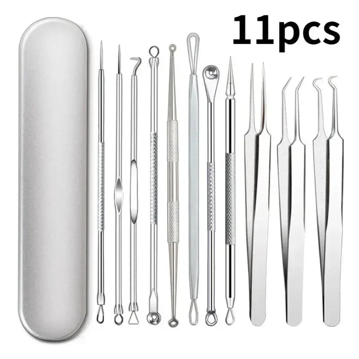 1/11Pcs Blackhead & Acne Remover Tool Set – Tweezers & Extractor Kit