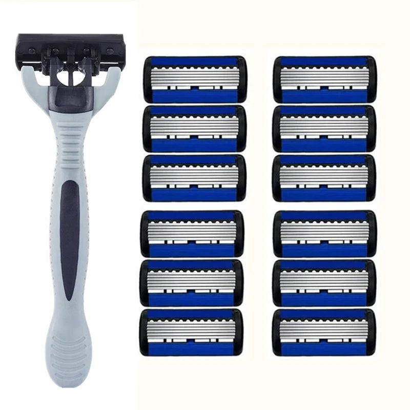 Men's 6-Layer Manual Safety Razor – Stainless Steel with Replaceable Head