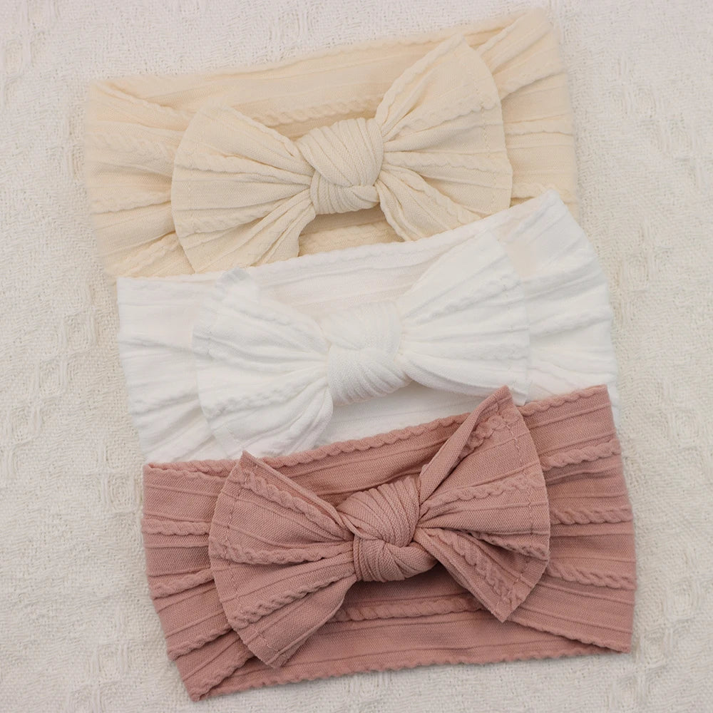 3Pcs Baby Girl Headband Set – Elastic Bows & Turban Hair Accessories