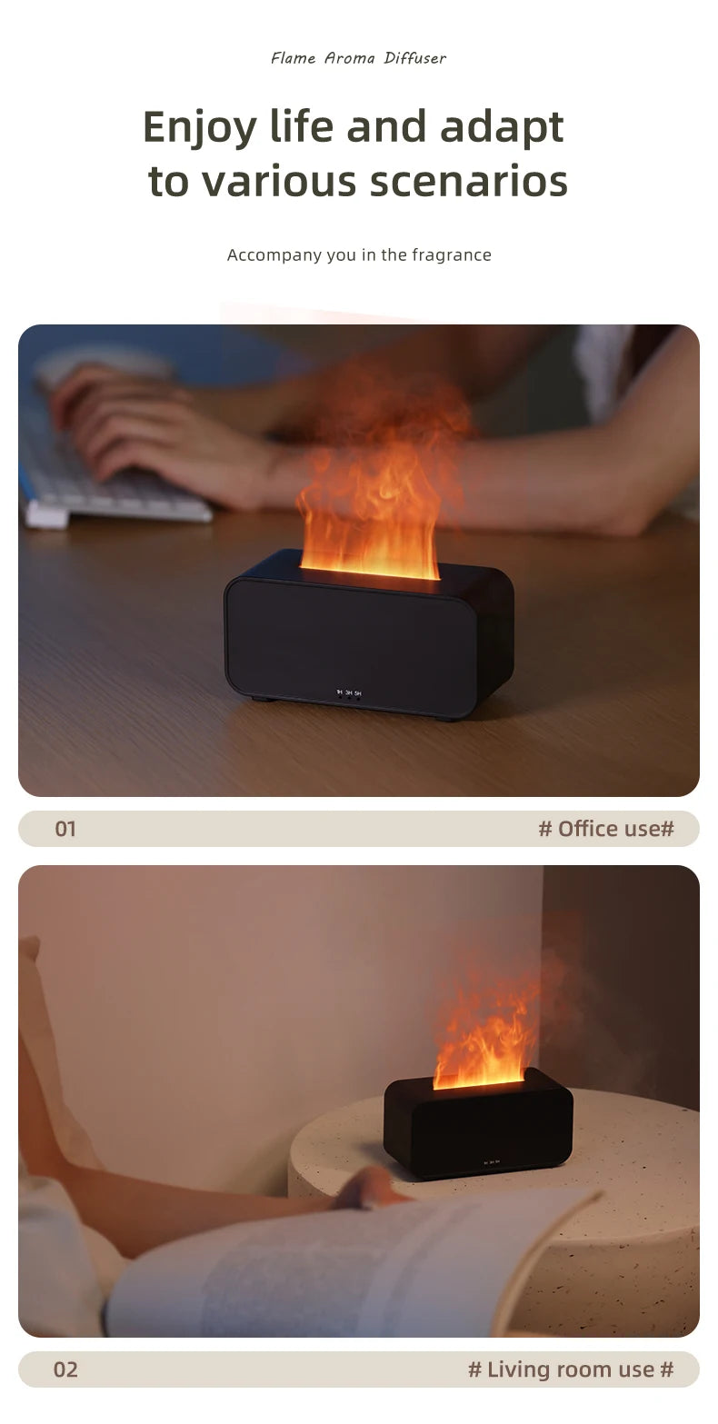 Flame Effect Aromatherapy Humidifier – Mini LED Diffuser with Timer