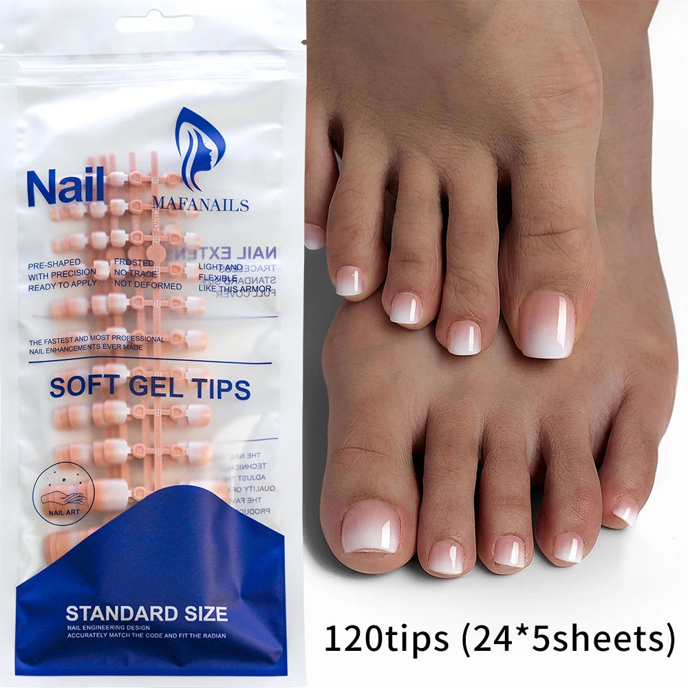 120Pcs French Short Square Nude Pink Press-On Toenails