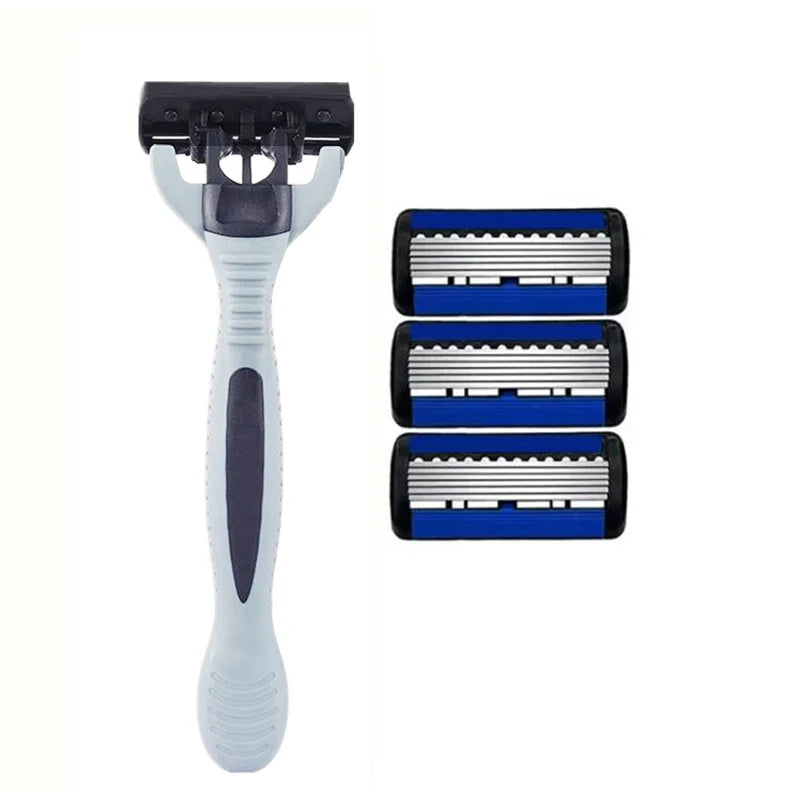 Men's 6-Layer Manual Safety Razor – Stainless Steel with Replaceable Head