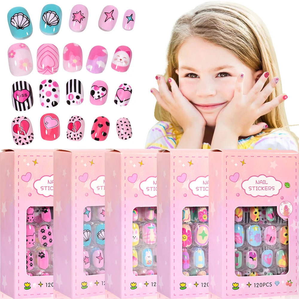 120Pcs Kids Cartoon Press-On Acrylic Nails with Jelly Glue