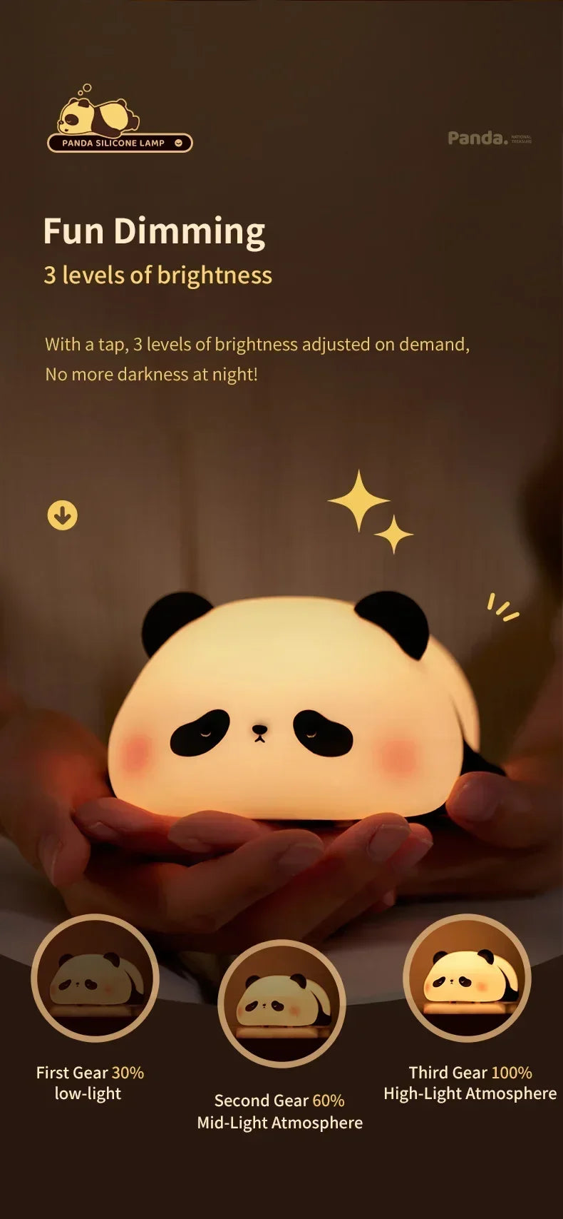 Cute Cartoon Panda LED Night Light – USB Rechargeable Bedside Lamp
