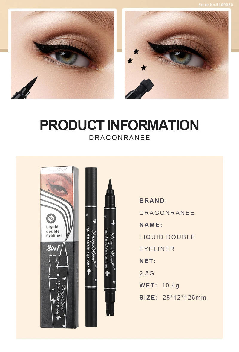 2-in-1 Eyeliner Pen with Star & Moon Stamp – Waterproof Black Liquid Liner