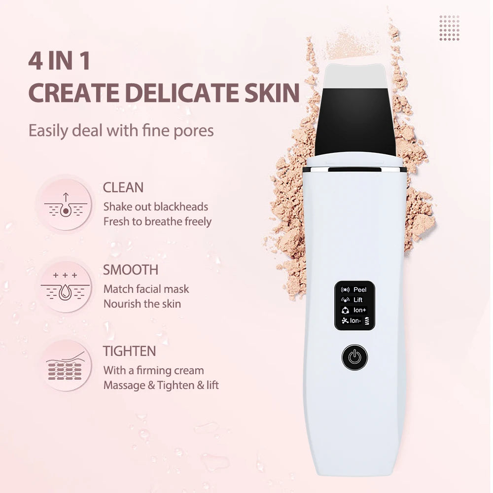 Ultrasonic Skin Scrubber Peeling Blackhead Remover Deep Face Cleaning Ultrasonic Ion Acne Pore Cleaner Facial Shovel  Scrubber