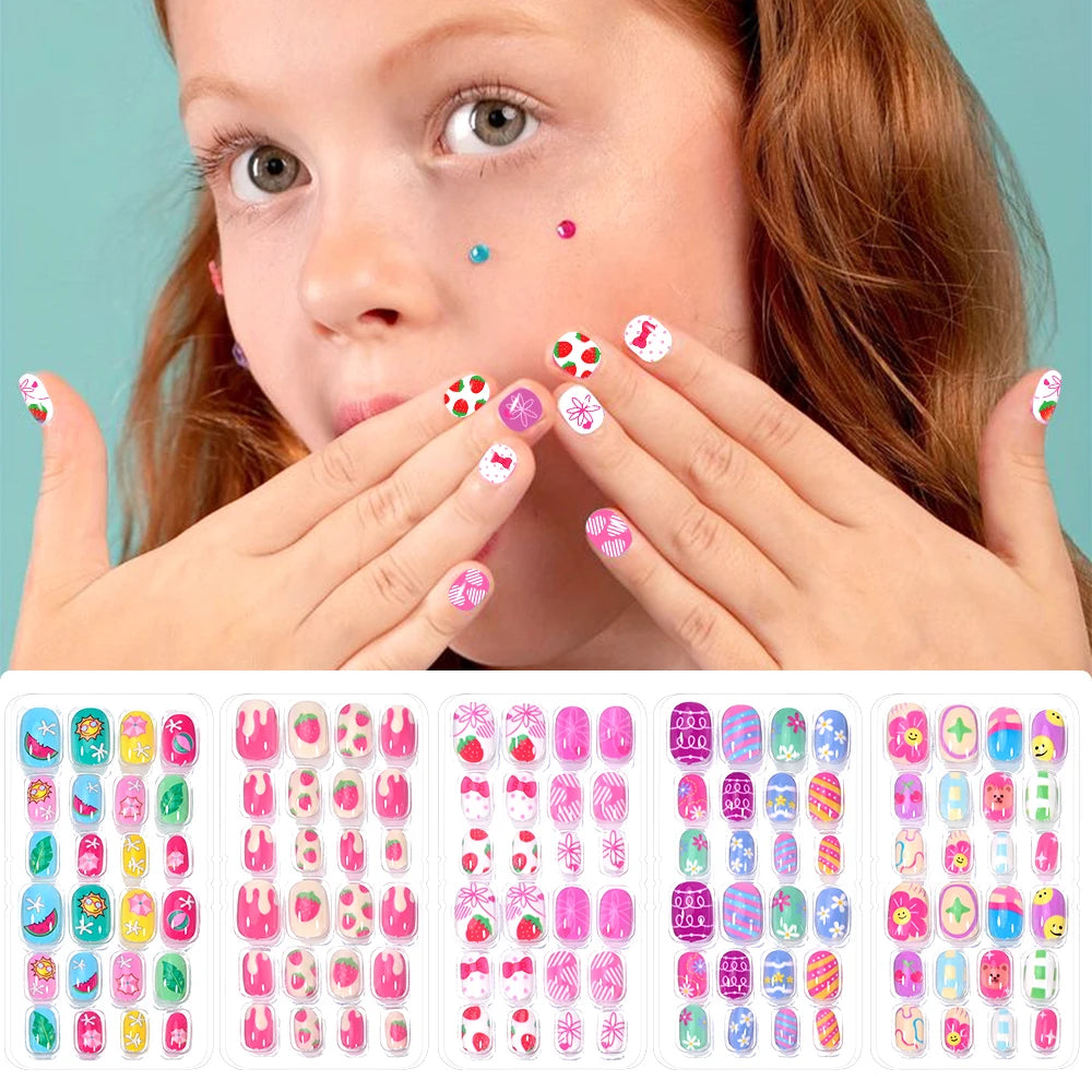 120Pcs Kids Cartoon Press-On Acrylic Nails with Jelly Glue