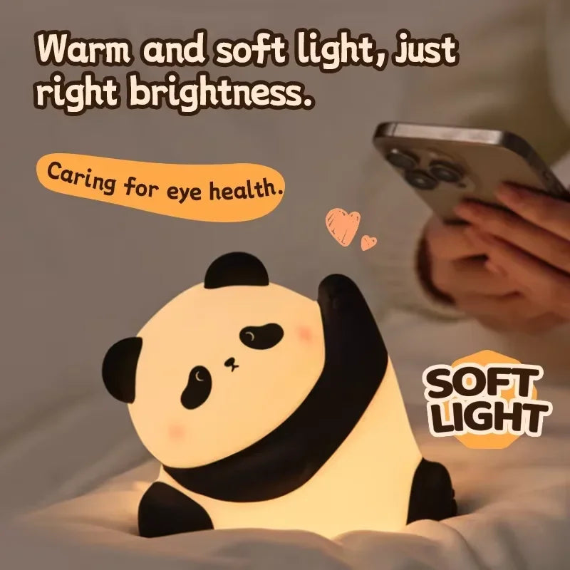 Cute Cartoon Panda LED Night Light – USB Rechargeable Bedside Lamp