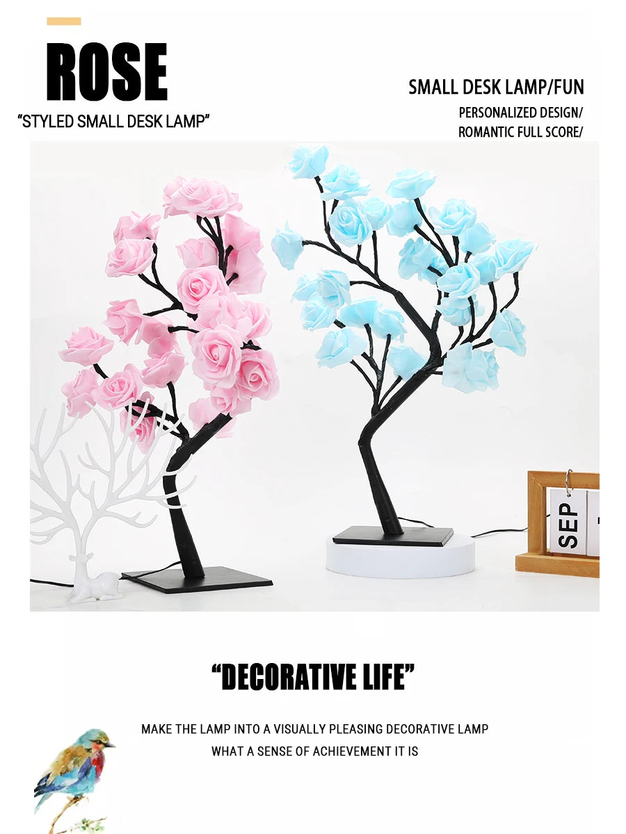 24-LED Rose Tree Lamp – USB Fairy Light Night Lamp for Home & Events