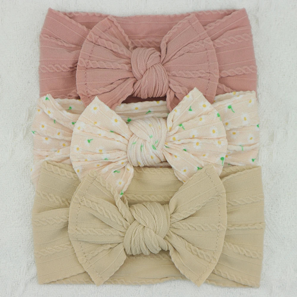 3Pcs Baby Girl Headband Set – Elastic Bows & Turban Hair Accessories