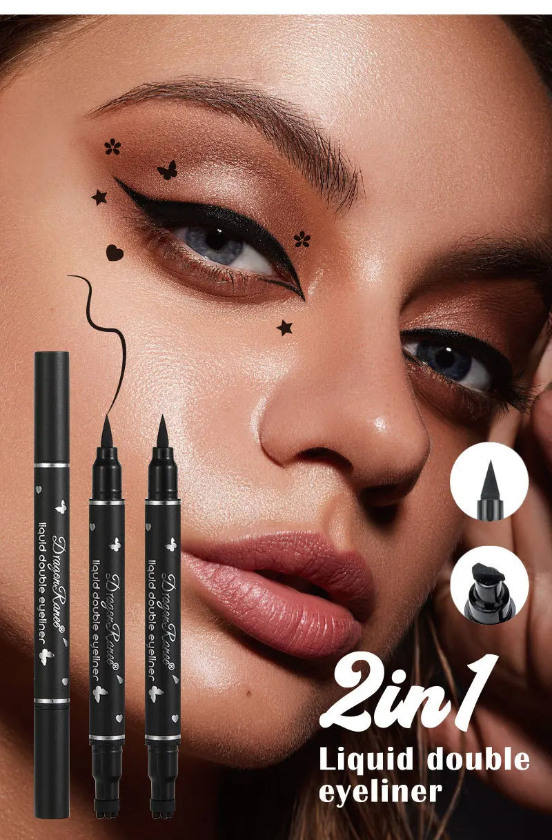 2-in-1 Eyeliner Pen with Star & Moon Stamp – Waterproof Black Liquid Liner