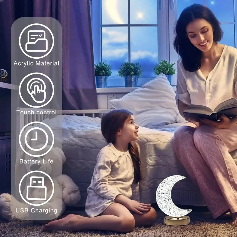 Crystal Touch Dimming Night Light – USB LED Bedside Lamp for Bedroom Décor