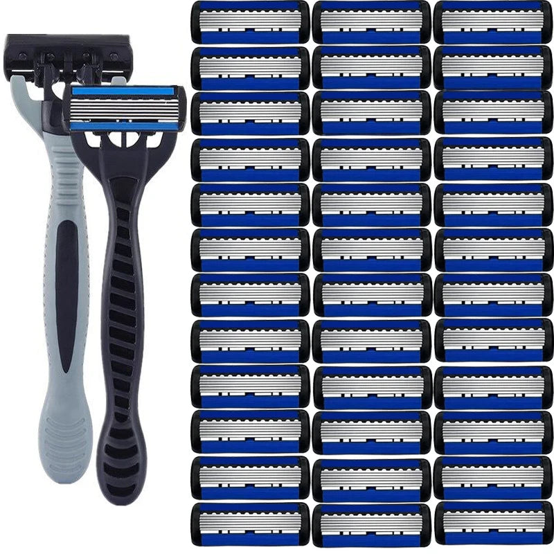 Men's 6-Layer Manual Safety Razor – Stainless Steel with Replaceable Head