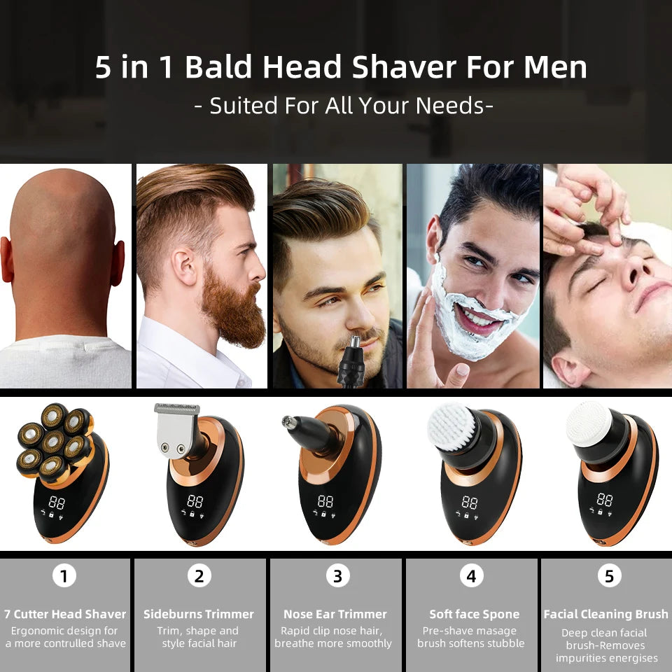 7D Electric Shaver for Men – Bald Head & Beard Trimmer
