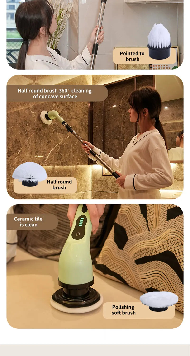 9-in-1 Electric Cleaning Brush – Spin Scrubber for Kitchen & Bathroom