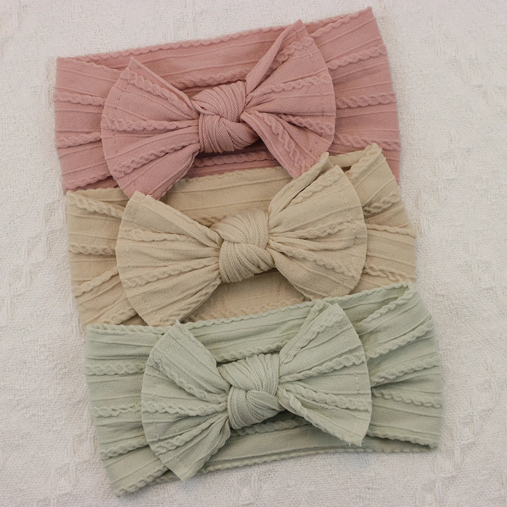 3Pcs Baby Girl Headband Set – Elastic Bows & Turban Hair Accessories