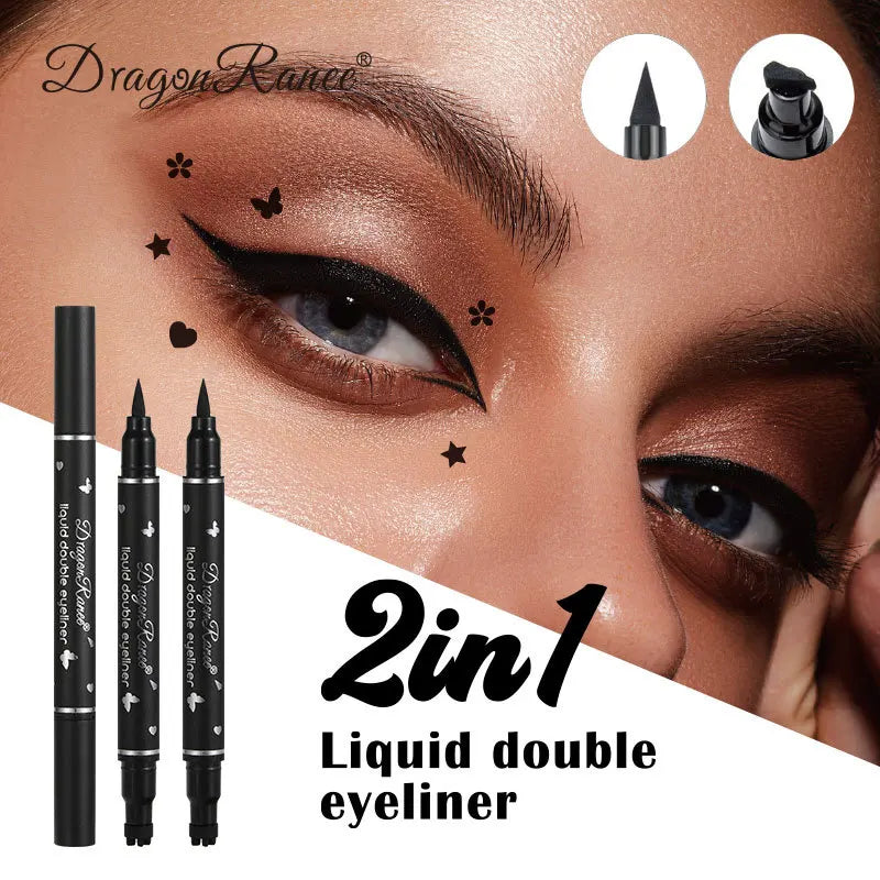 2-in-1 Eyeliner Pen with Star & Moon Stamp – Waterproof Black Liquid Liner