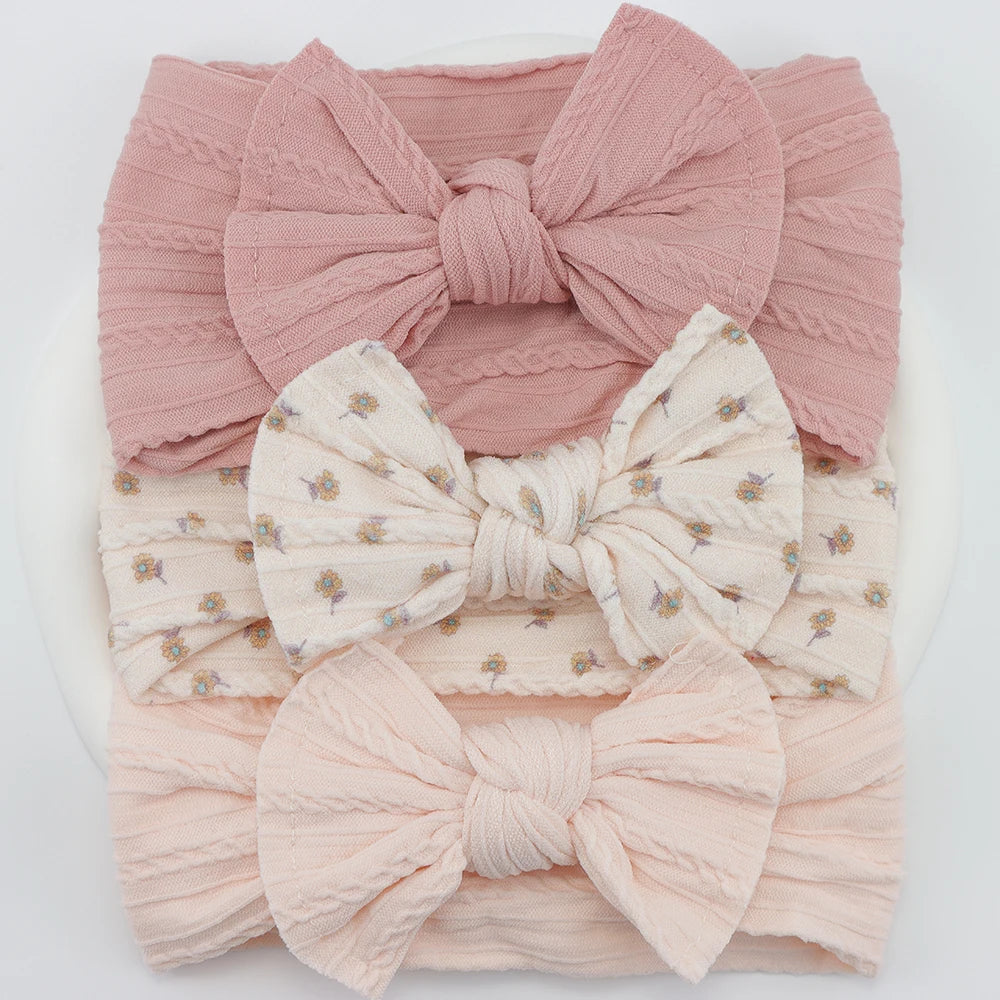 3Pcs Baby Girl Headband Set – Elastic Bows & Turban Hair Accessories