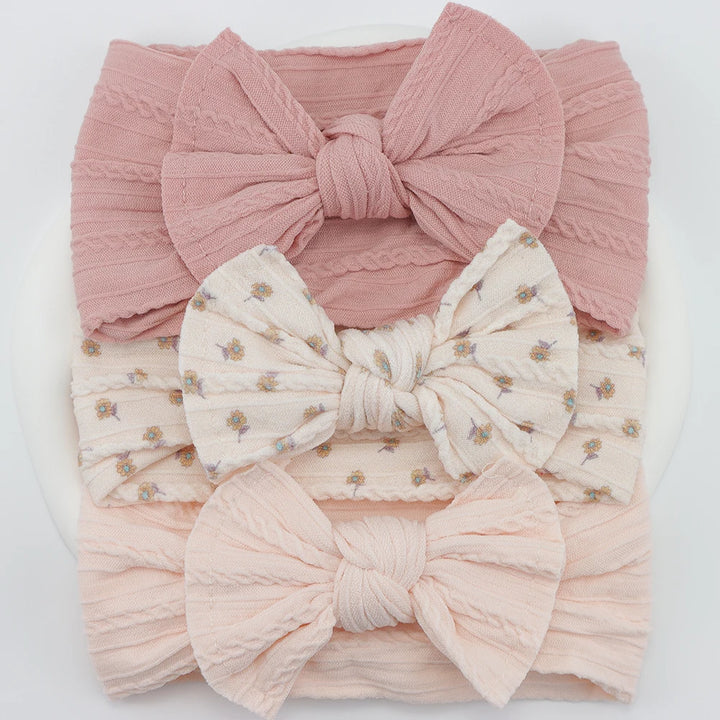3Pcs Baby Girl Headband Set – Elastic Bows & Turban Hair Accessories