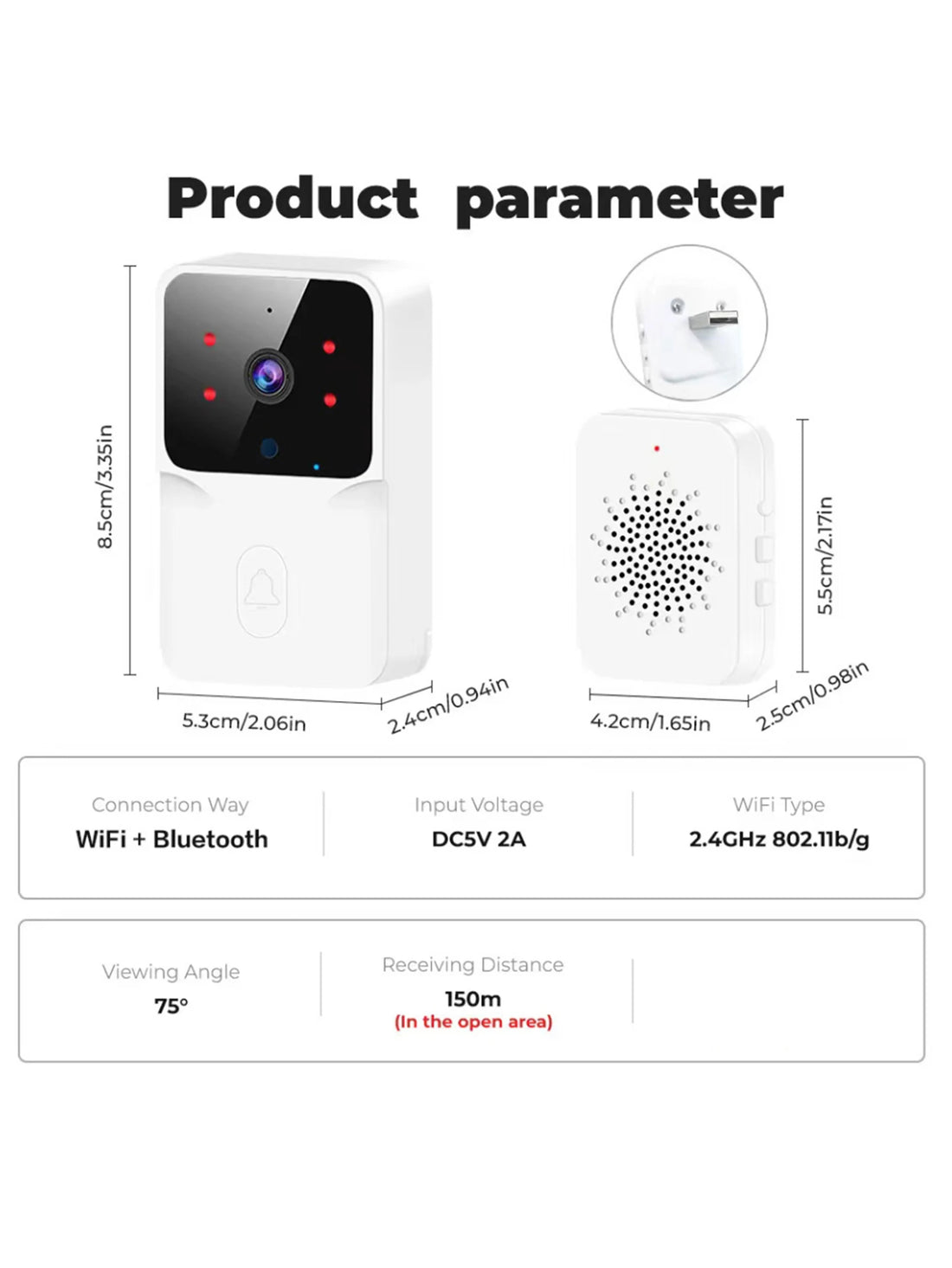 Smart WiFi Video Doorbell – Rechargeable HD Camera with Night Vision & Intercom
