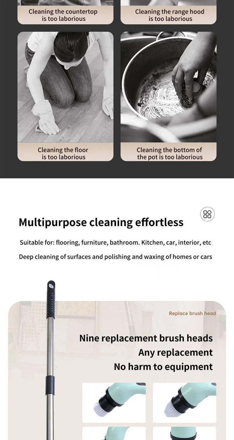 9-in-1 Electric Cleaning Brush – Spin Scrubber for Kitchen & Bathroom