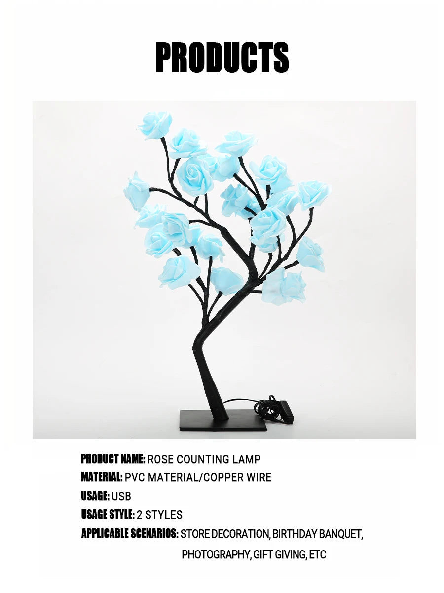 24-LED Rose Tree Lamp – USB Fairy Light Night Lamp for Home & Events